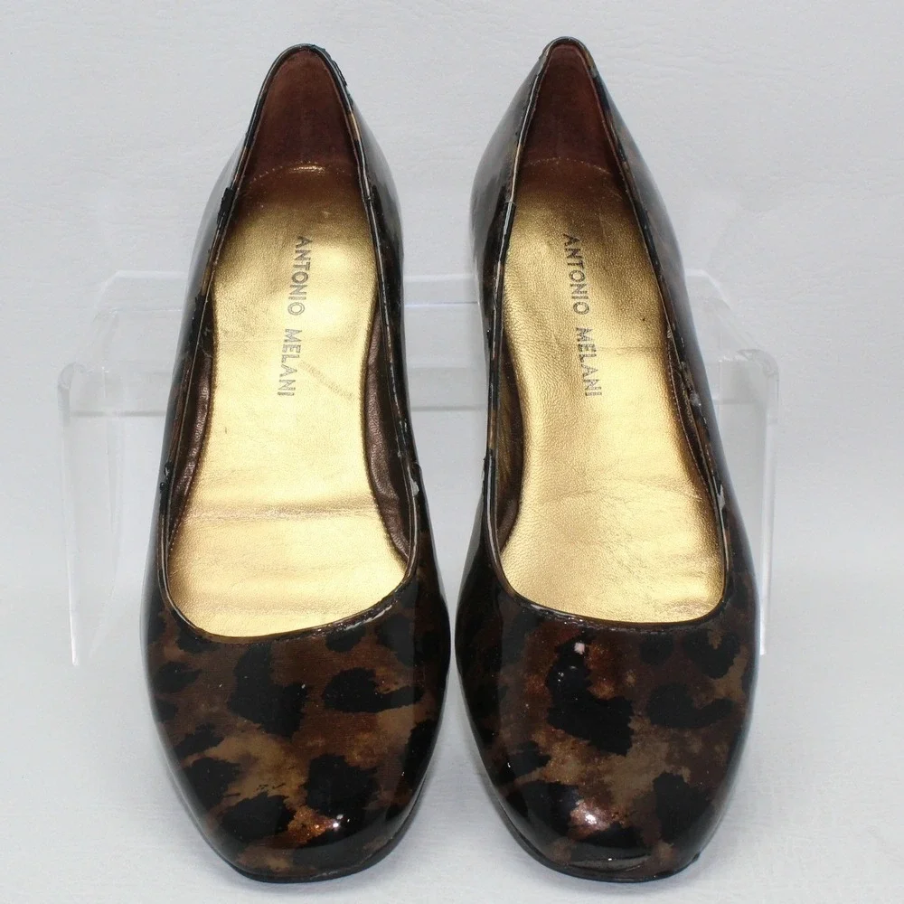 Antonio Melani Leopard Print Patent Leather Ballet Flats Brown Tan Womens 7M